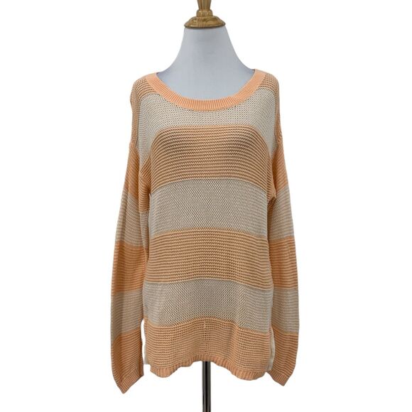 Levis Pullover Sweater Womens L Creamsicle Scoop Neck Ribbed Open Stitch Knit - Picture 1 of 13